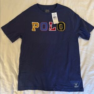 Polo Navy T-Shirt with Multicolor Sports Themed Logo
